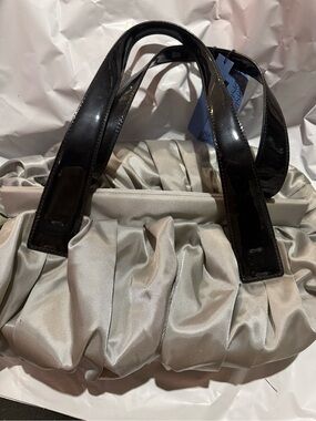 Simply Vera Vera Wang Satin Ruched Tote with Black Patent Handles
